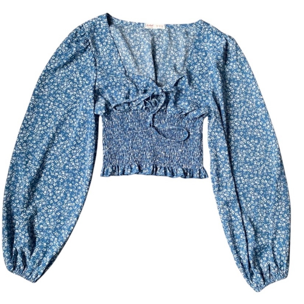 ROMWE Women’s Floral Long Sleeve Crop Top Size M - Picture 3 of 8